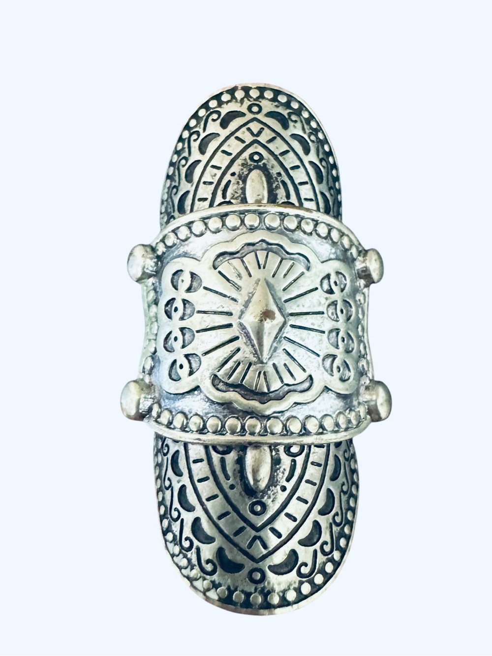 Boho Silvertone double band Size 5 Knuckle Ring